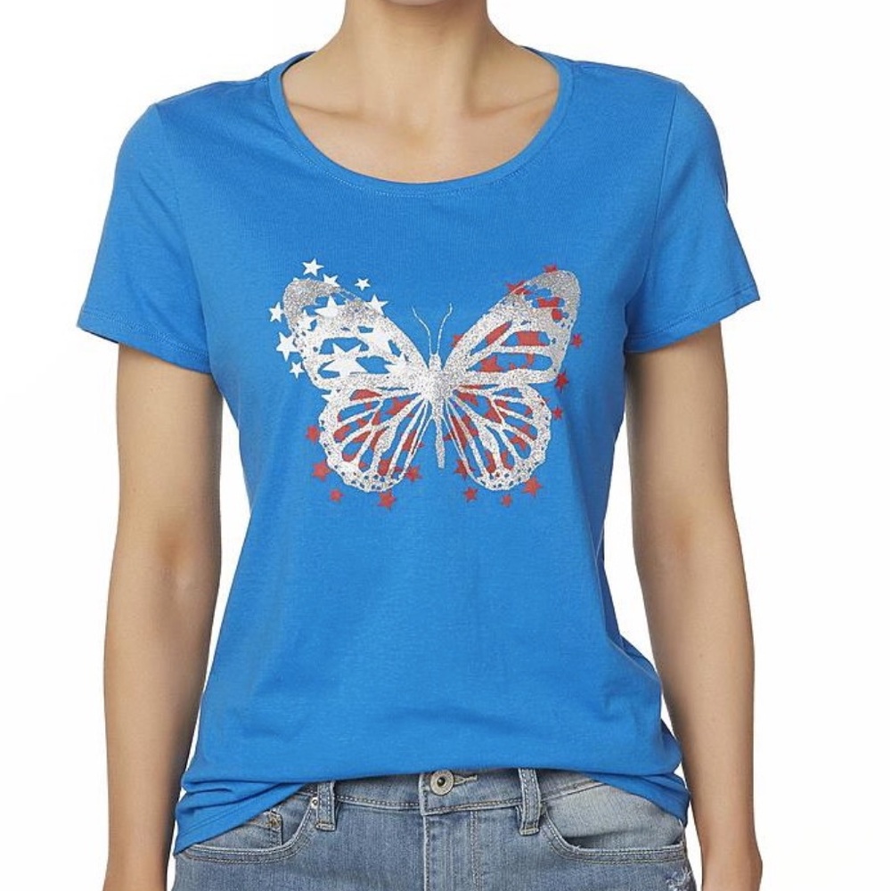size XL, bust up to 44” inches, new condition, butterfly 🦋 patriotic shirt